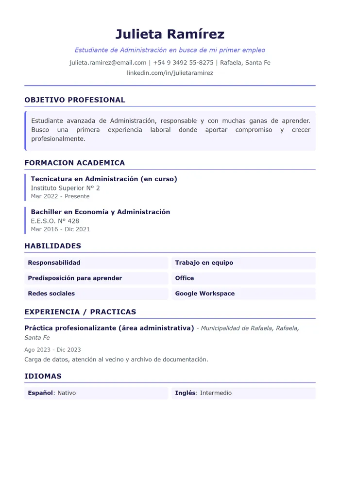 Plantilla de CV Primer empleo